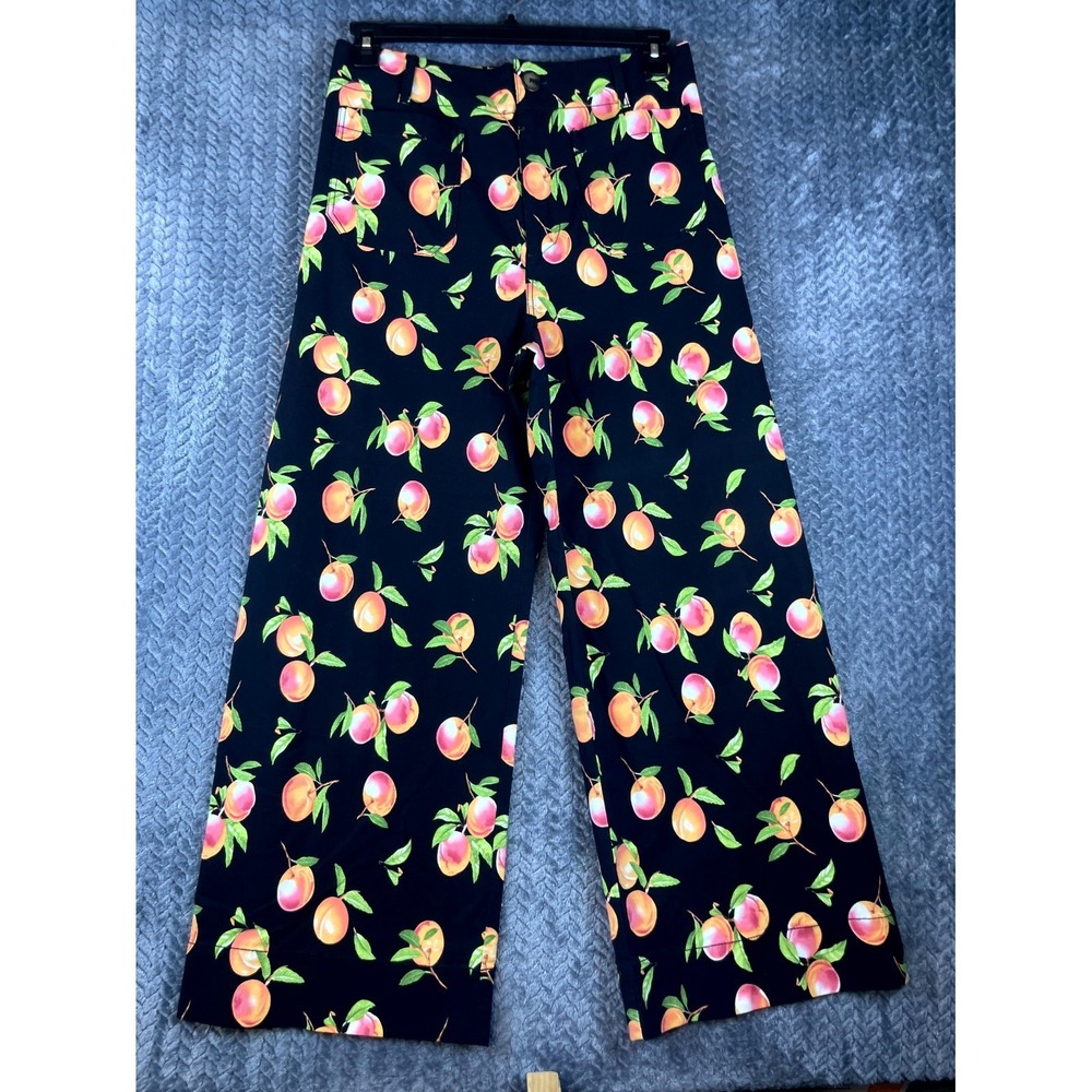 Maeve x Anthropologie Colette Cropped Pants Womens 29 Black Peach Print Wide Leg